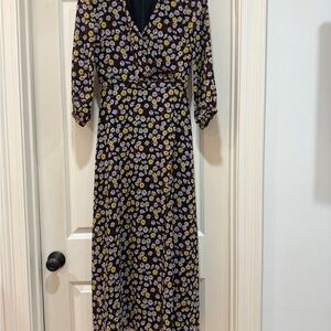 Madewell Black Floral Long Sleeve Dress